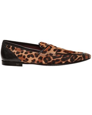 Dolce & Gabbana Leopard Print Pony Hair Loafers Leather - Brown