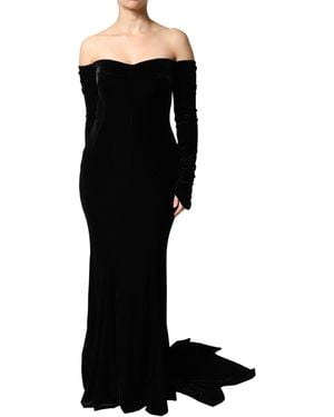 Dolce & Gabbana Off Shoulder Bodycon Long Gown Dress Polyester - Black