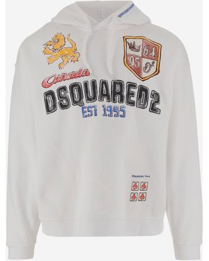 DSquared² Cotton Sweatshirt With Adjustable Hood And Logo Print - Grey