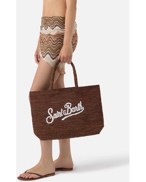 MC2 Saint Barth Beach Raffia Bag With Contrasting Embroidered Logo - White