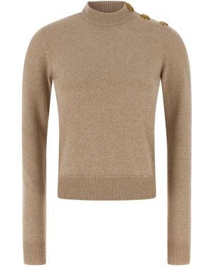 Balmain Eco-Cashmere Button Sweater - Natural