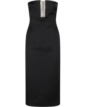 David Koma Rectangle Crystal Embroidery Detail Midi Dress - Black