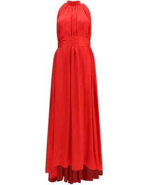 Sa Su Phi Belted Pleated Dress Polyester; Cotton Long - Red