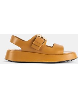 Tod's Double-Strap Camel Leather Sandals - Brown