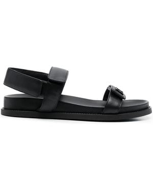 Emporio Armani Leather Flat Sandals - Black