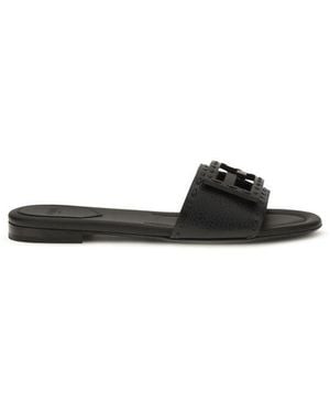 Fendi Calf Leather Bos Taurus Flat Sandals - Black