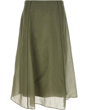 Brunello Cucinelli Silk Midi Skirt - Green