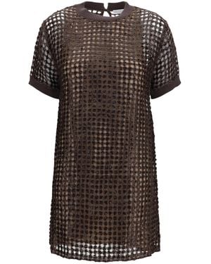 Brunello Cucinelli Sequin Mesh Mini Dress Silk; Linen - Black