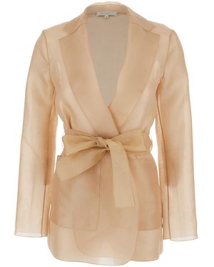 Antonelli James Organza Jacket With Long Sleeves And Silk Front Closure For Blazers - Natural