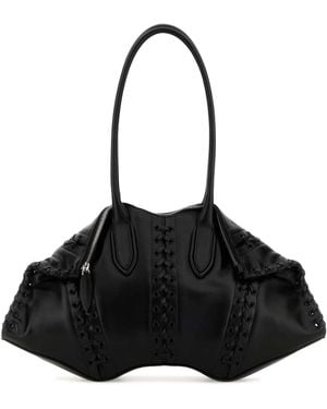McQueen Leather Manta Shoulder Bag - Black
