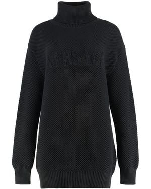 Versace Cotton Blend Turtleneck Sweater - Blue