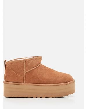 UGG W Classic Ultra Mini Platform Suede Boots - Brown