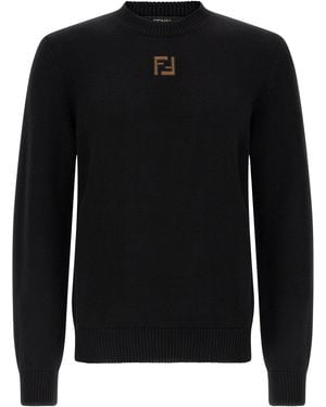 Fendi Ff Velvet Micro Sweater Virgin Wool Sweater, Cardigans - Black