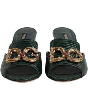 Dolce & Gabbana Dg Amore Heel Slides Sandals Shoes 100Lf - Green