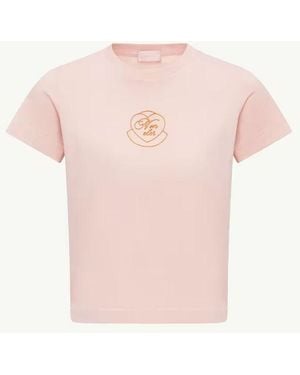 Moncler Moncler Heart Logo-Embroidered Cotton T-Shirt - Pink