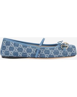 Gucci Flats Gg Fabric Leather And - Blue