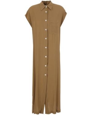 Grifoni Long Dress With Classic Collar And Button Closure On The Front - Natural