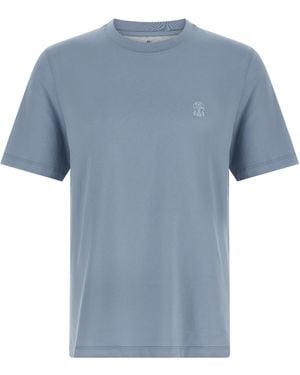Brunello Cucinelli Logo Print T-Shirt - Blue