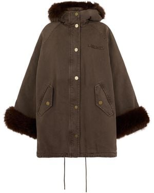 Pinko Hooded Jacket With Faux Fur Sleeves - Brown