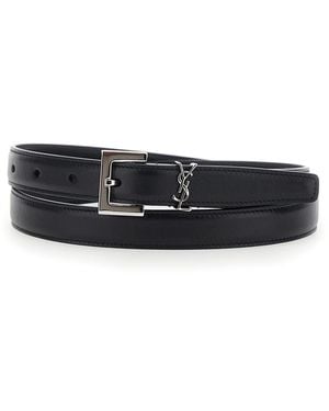Saint Laurent Belt Cassandre Plaque Leather - White
