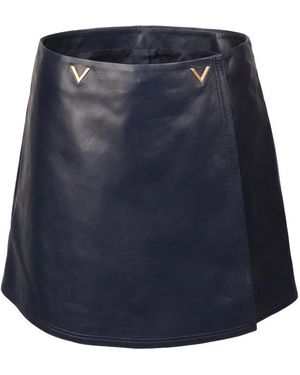 Valentino Gold V Leather Skirt - Blue