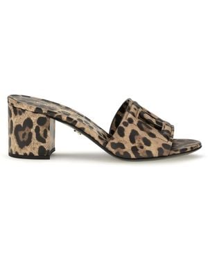 Dolce & Gabbana Leopard Print Leather Mules Sandal - Metallic