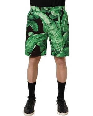Dolce & Gabbana Banana Leaf Bermuda Shorts Cotton - Green