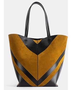 Phoebe Philo Cabas Pot En Cuir Veau Et Daim Intarsia Noir Toffee Tote Bag - White