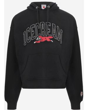 ICECREAM Cotton Hoodie With Ice Cream Print Sweatshirts - Black
