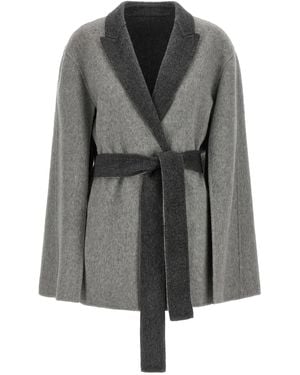 Alberta Ferretti Cape-Sleeve Wool Coat - Grey