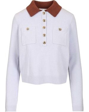 Self-Portrait Contrast Collar Sweater - Blue