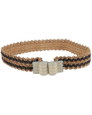 Exquisite J Striped Raffia Belt - White