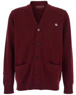Gucci Cardigan V-Neck Cashmere Tops - Red