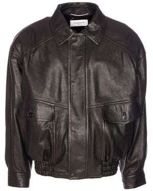 Saint Laurent Baloon Lamb Leather Bomber Jacket - Black