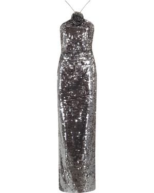 Magda Butrym Long Sequin Dress With Floral Appliqué - White