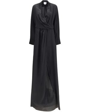 Sa Su Phi Criss Cross Polka-Dot Silk Crepe De Chine Long Dress - Black
