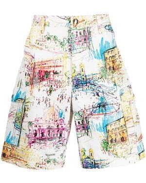Valentino Roman Sketches-Print Bermuda Shorts - White