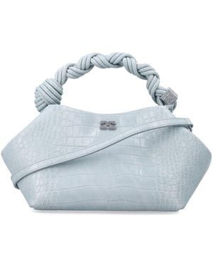 Ganni Small Crocco Embossed Bou Bag - Blue
