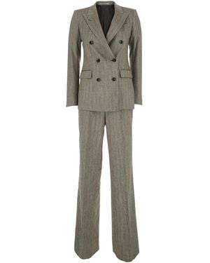 Tagliatore Double-Breasted Suit, Linen Blend Viscose Trouser Suits - Grey