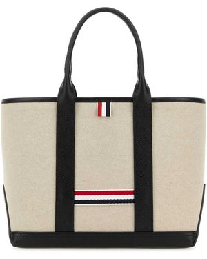 Thom Browne Sand Canvas Rwb Stripe Shopping Bag - Black