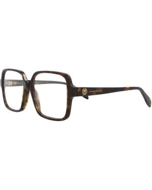 McQueen Eyeglasses Square Full Rim, Dark Havana Frame And Clear Demo Lenses Lens Am0286O002 - Brown