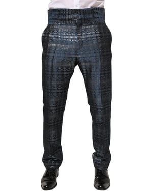 Dolce & Gabbana Shiny Silk Skinny Trouser Trousers - Blue