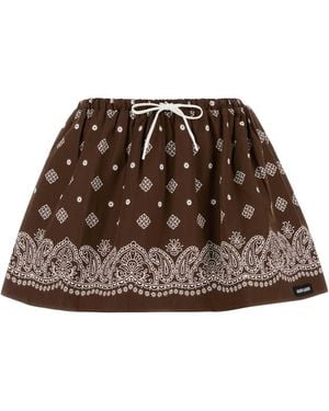 Miu Miu Printed Poplin Mini Skirt - Brown