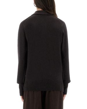 Studio Nicholson Inverness Shirt With Polo Collar Extrafine Merino Sweaters - Black