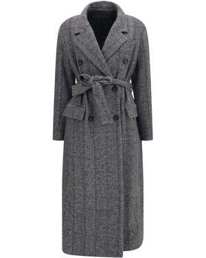 Brunello Cucinelli Long Alpaca-Blend Coat With Belt - Grey