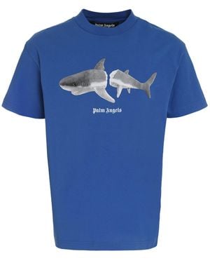 Palm Angels Printed Cotton T-Shirt - Blue
