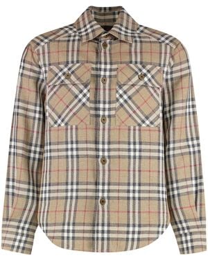 Burberry Checked Cotton Shirt Linen - Natural
