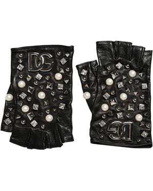 Dolce & Gabbana Pearl Embellished Wrist Length Gloves Lamb Leather - Black