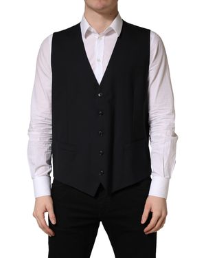 Dolce & Gabbana Wool Single Breasted Waistcoat Vest Virgin Elastane Clothing - Black