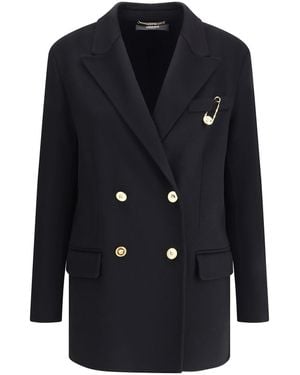Versace Wool And Cachemire Double-Breasted Coat - Blue